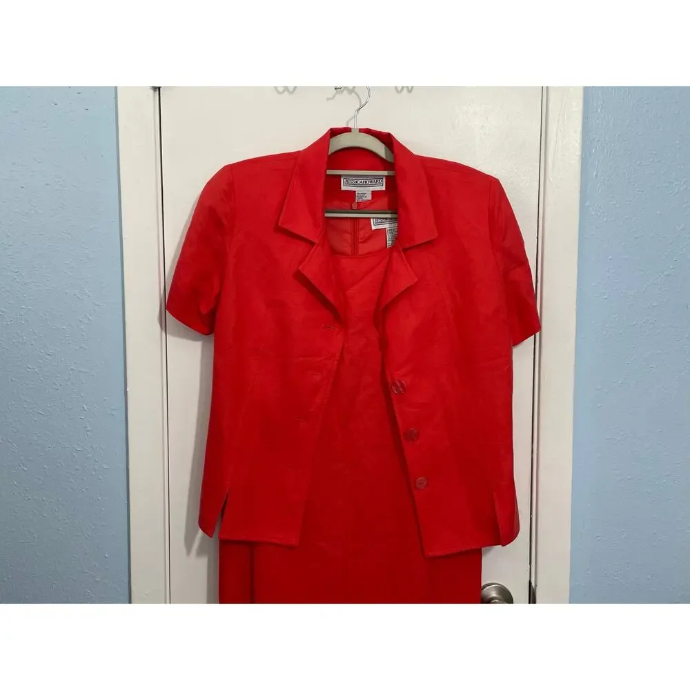 Vintage Jessica Howard 2 Piece Dress Set Size 10 Orange Linen Blend Summer NWT